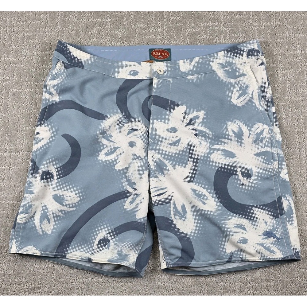Tommy Bahama Relax Mens Blue Floral Hibiscus‎ Board Shorts Swim Trunks Size 34